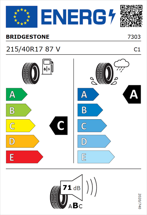 Tyre Label for Bridgestone Potenza RE050A 215/40R17 87V