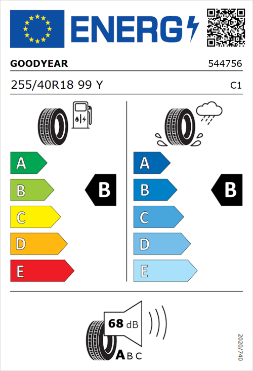 Tyre Label for Goodyear Eagle F1 Asymmetric 3 255/40R18 99Y
