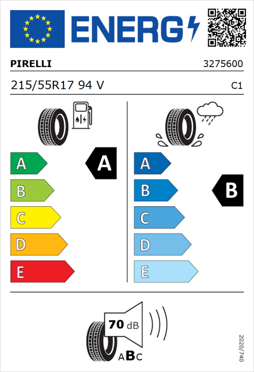 Tyre Label for Pirelli Cinturato P7 (C2) Seal 215/55R17 94V