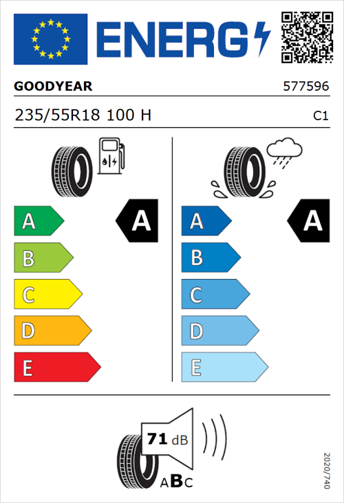 Tyre Label for Goodyear Eagle F1 Asymmetric 5 235/55R18 100H