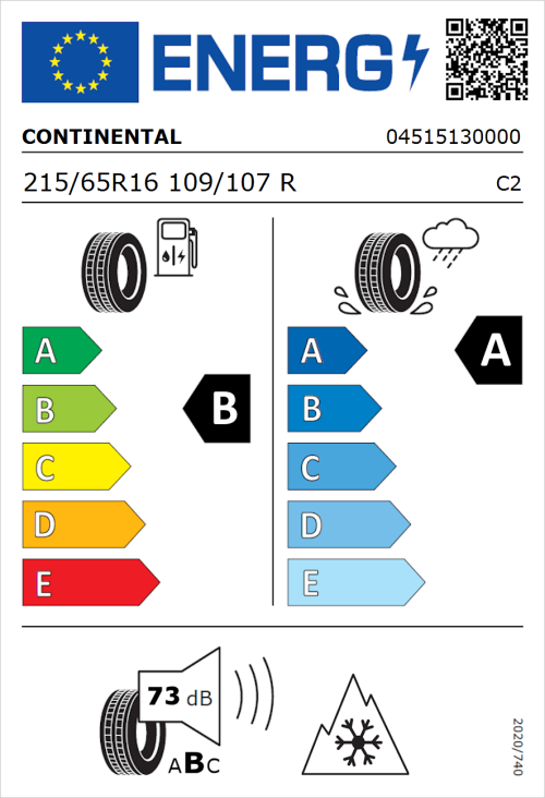 Tyre Label for Continental VanContact 4Season 215/65R16 109/107R