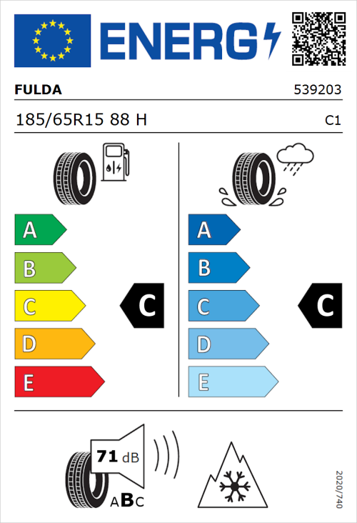Tyre Label for Fulda MultiControl 185/65R15 88H