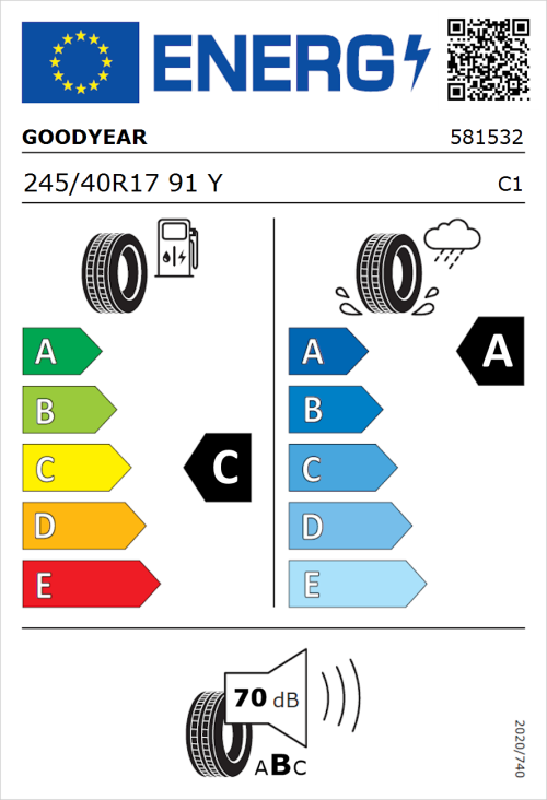 Tyre Label for Goodyear Eagle F1 Asymmetric 6 245/40R17 91Y