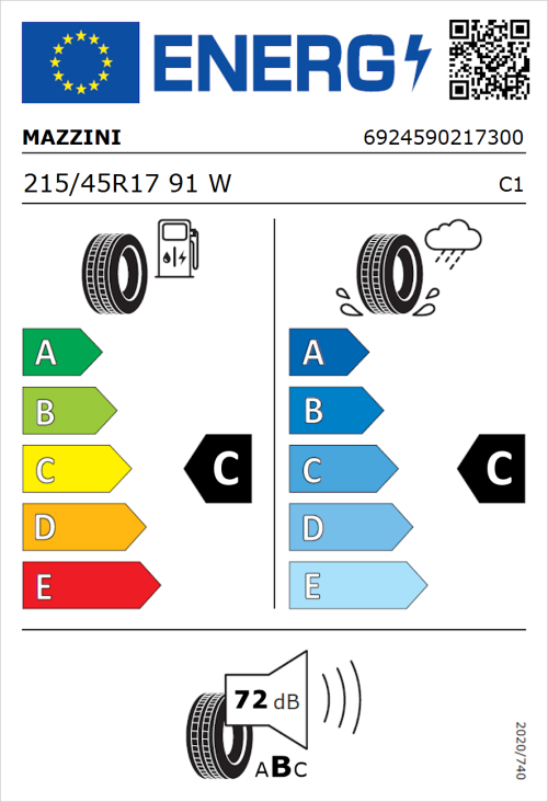 Tyre Label for Mazzini Mazzini Eco819 215/45R17 91W