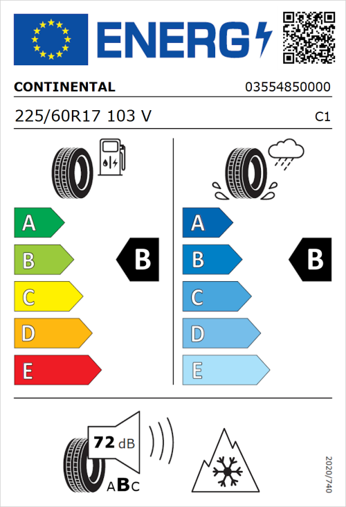 Tyre Label for Continental AllSeasonContact 225/60R17 103V