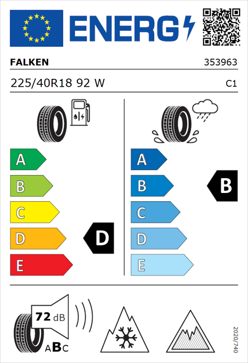 Tyre Label for Falken Eurowinter HS02 Pro 225/40R18 92W