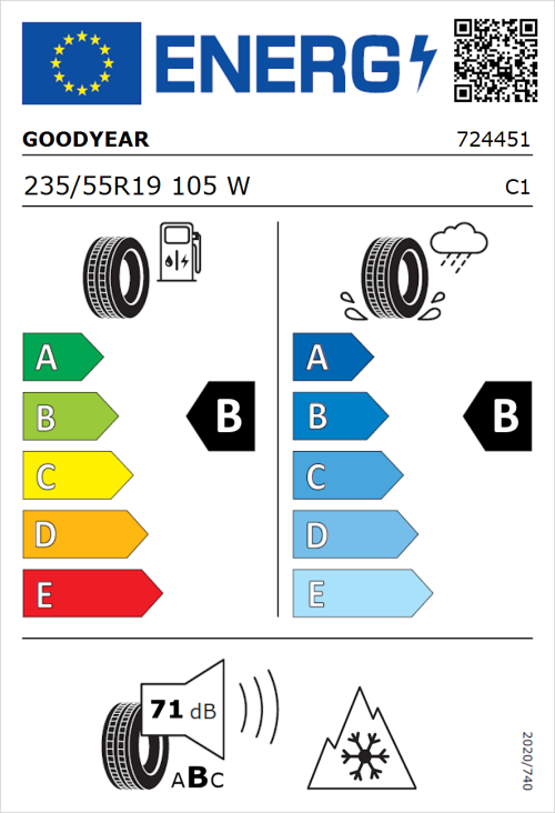 Tyre Label for Goodyear Vector All-Season 4 235/55R19 105W