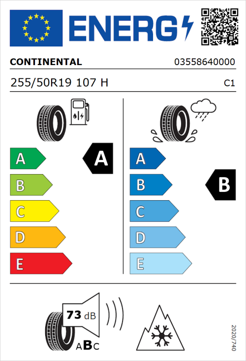 Tyre Label for Continental AllSeasonContact 255/50R19 107H