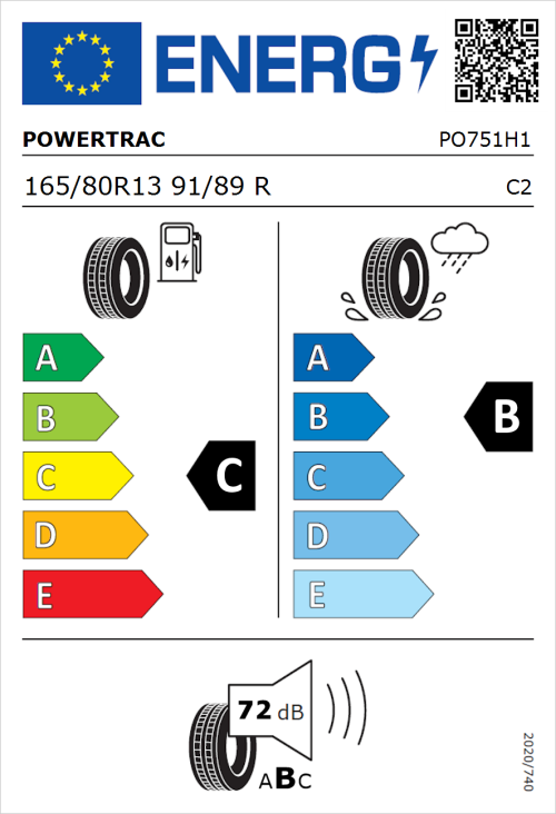 Tyre Label for Powertrac Van Tour 165/80R13 91/89R